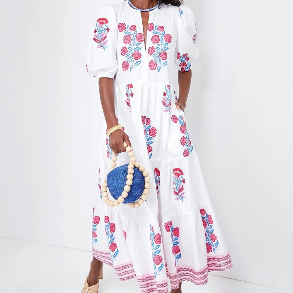 Pink Grandiflora Puff Sleeve Maxi Dress